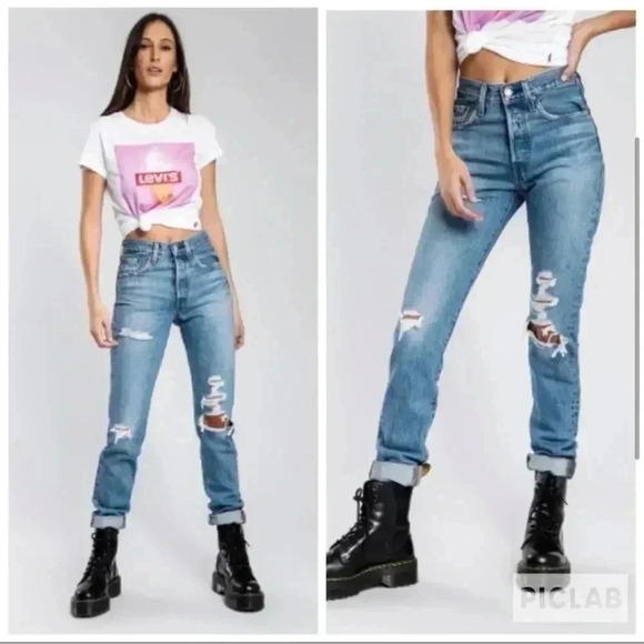 New Levi’s 501 Skinny Jeans Distressed Sz 26 - Picture 3 of 10